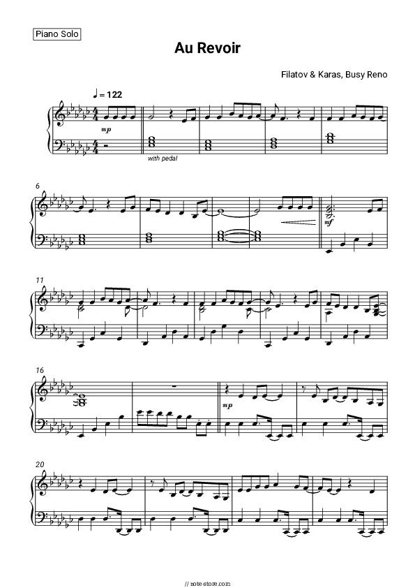 Au Revoir - Milano, Eddin Piano Sheet Music - Piano.Solo
