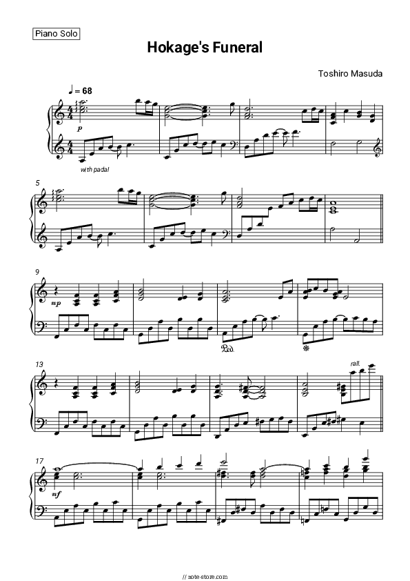 Naruto - Hokage's Funeral - Toshiro Masuda Piano Sheet Music - Piano.Solo