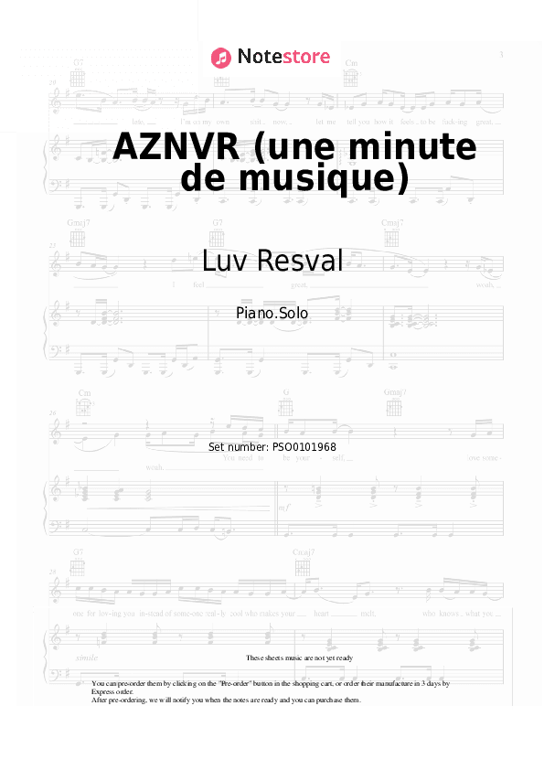 AZNVR (une minute de musique) - Luv Resval Piano Sheet Music - Piano.Solo