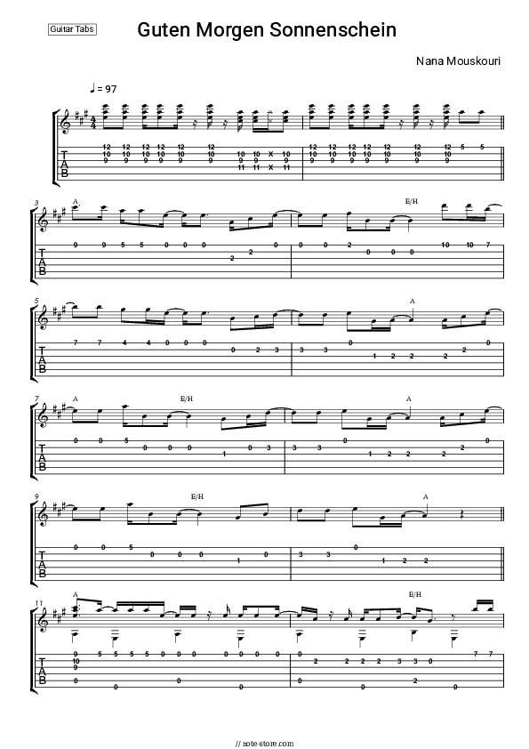 Guten Morgen Sonnenschein - Nana Mouskouri Tabs - Guitar.Tabs
