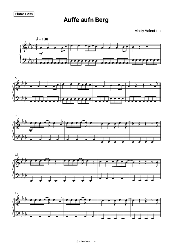 Auffe aufn Berg - Jägermeister DJ Alex, Matty Valentino Piano Sheet Music Easy - Piano.Easy