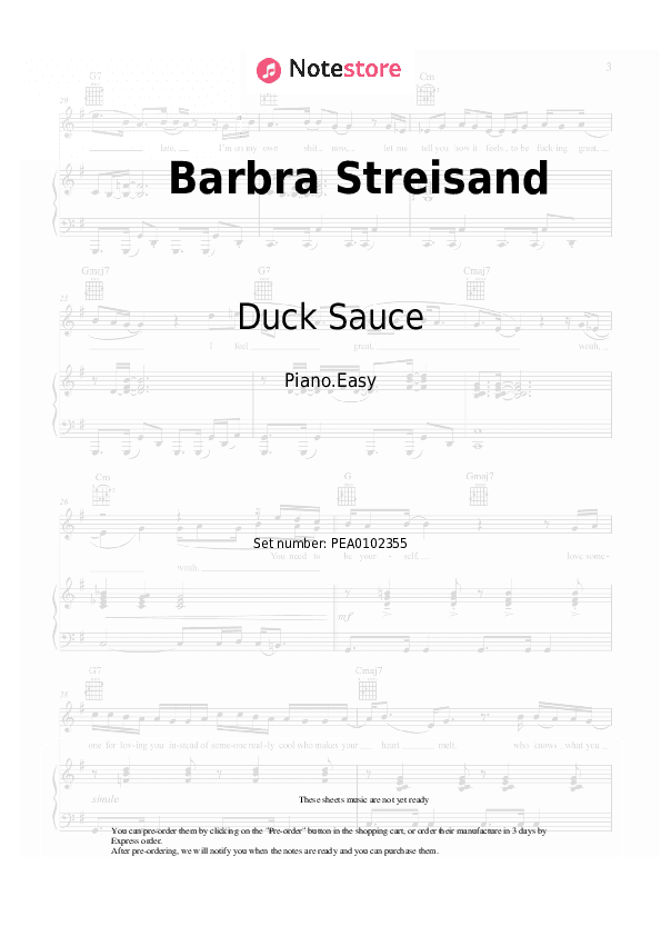 Barbra Streisand - Duck Sauce Piano Sheet Music Easy - Piano.Easy