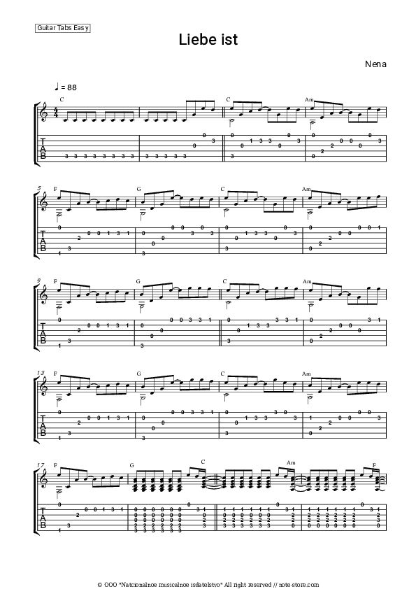 Liebe ist - Nena Tabs Easy - Guitar.Tab.Easy
