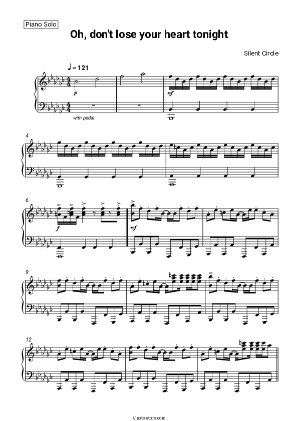 Oh, don't lose your heart tonight - Silent Circle Piano Sheet Music - Piano.Solo