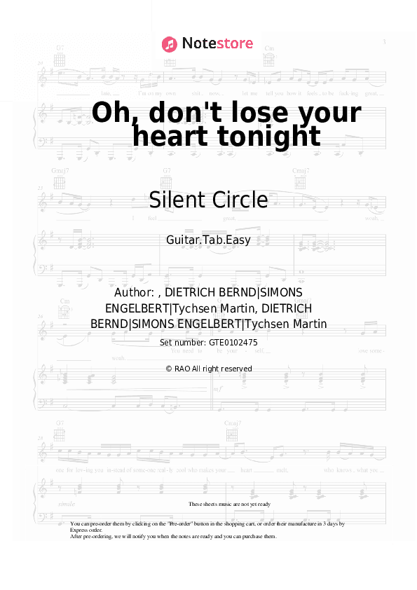 Oh, don't lose your heart tonight - Silent Circle Tabs Easy - Guitar.Tab.Easy
