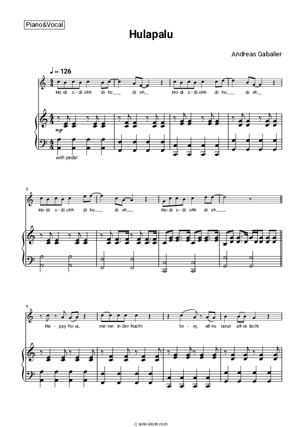 Hulapalu - Andreas Gabalier Piano Sheet Music with the Voice part - Piano&Vocal