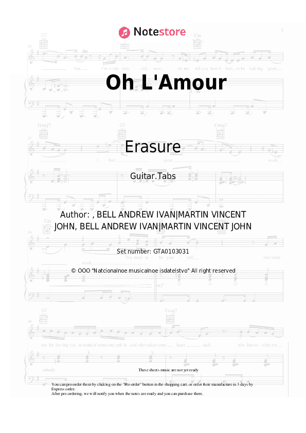 Oh L'Amour - Erasure Tabs - Guitar.Tabs