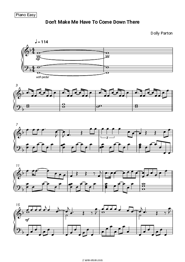 Don't Make Me Have To Come Down There - Dolly Parton Piano Sheet Music Easy - Piano.Easy