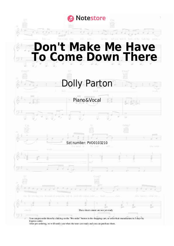 Don't Make Me Have To Come Down There - Dolly Parton Piano Sheet Music with the Voice part - Piano&Vocal