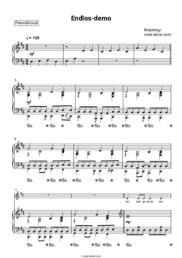 Endlos_demo - Mayberg Piano Sheet Music with the Voice part - Piano&Vocal