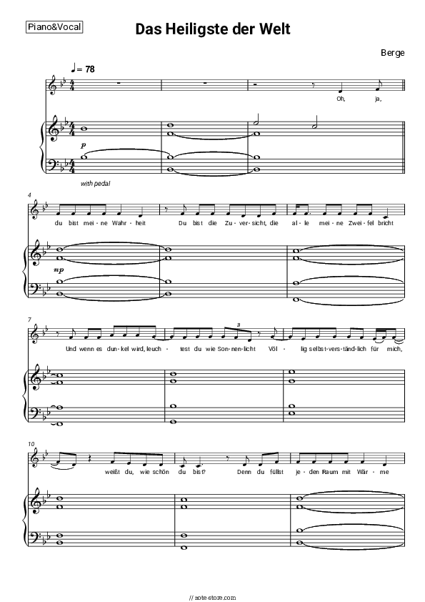 Das Heiligste der Welt - Berge Piano Sheet Music with the Voice part - Piano&Vocal