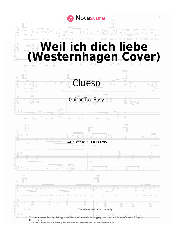 Weil ich dich liebe (Westernhagen Cover) - Clueso Tabs Easy - Guitar.Tab.Easy