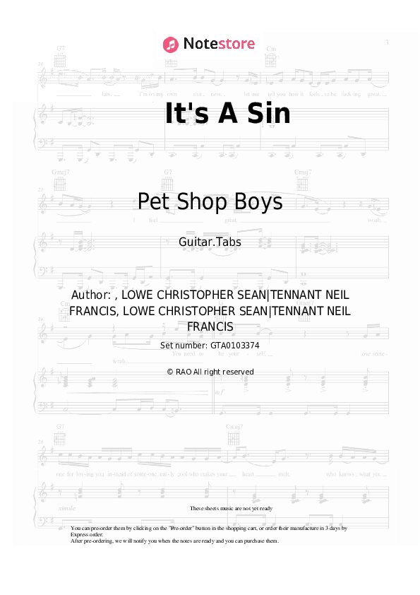 It's A Sin - Pet Shop Boys Tabs - Guitar.Tabs