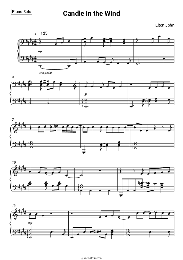 Candle in the Wind - Elton John Piano Sheet Music - Piano.Solo