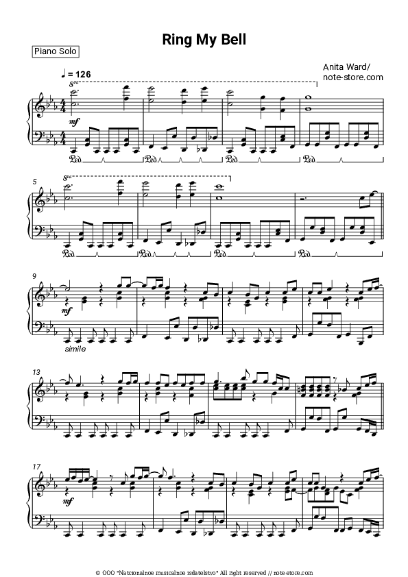 Ring My Bell - Anita Ward Piano Sheet Music - Piano.Solo
