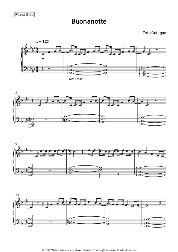 Buona notte (Buonanotte) - Toto Cutugno Piano Sheet Music - Piano.Solo