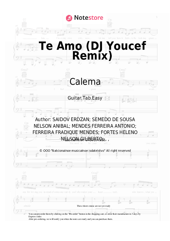 Te Amo (DJ Youcef Remix) - Calema, DJ Youcef Tabs Easy - Guitar.Tab.Easy