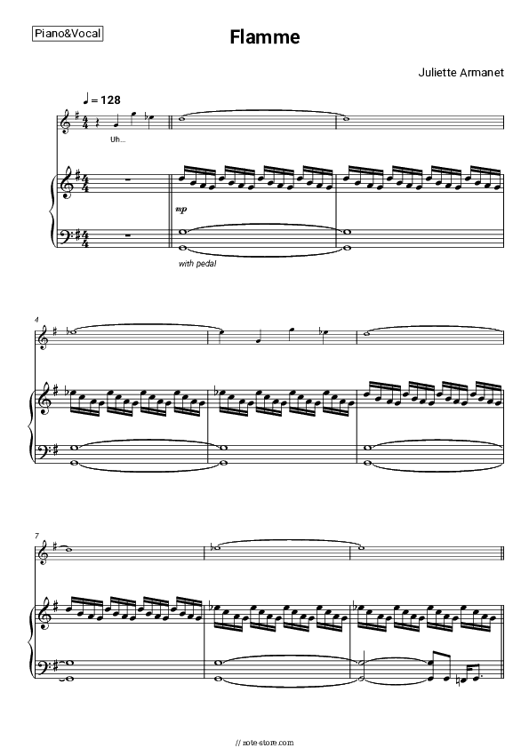 Flamme - Juliette Armanet Piano Sheet Music with the Voice part - Piano&Vocal