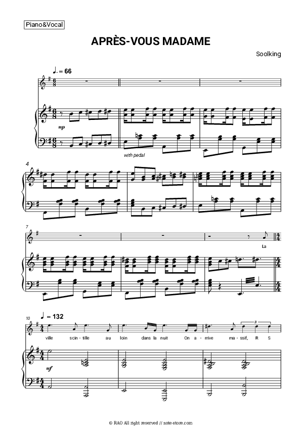 APRÈS-VOUS MADAME - Soolking, GIMS (Maître Gims) Piano Sheet Music with the Voice part - Piano&Vocal