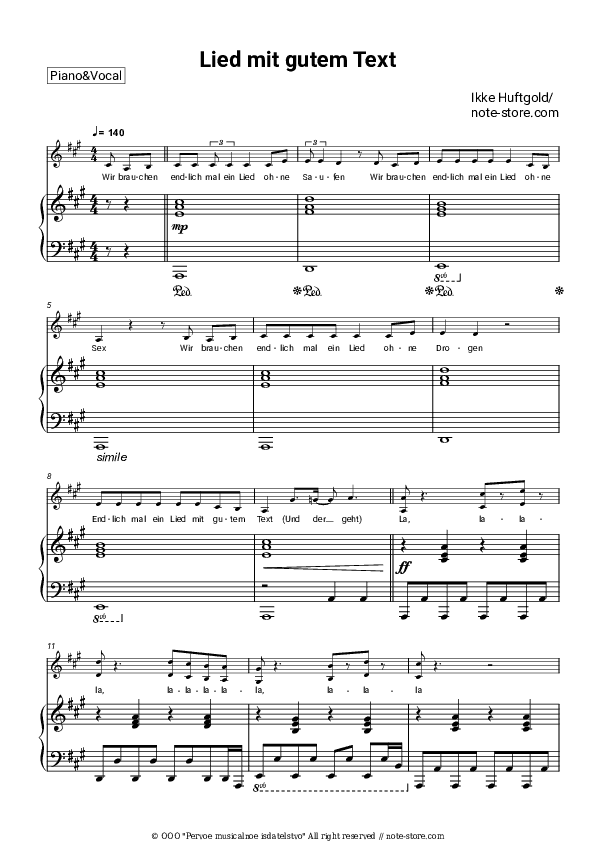 Lied mit gutem Text - Ikke Huftgold Piano Sheet Music with the Voice part - Piano&Vocal
