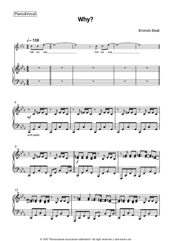 Why? - Bronski Beat Piano Sheet Music with the Voice part - Piano&Vocal