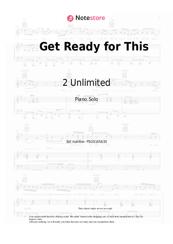 Get Ready for This - 2 Unlimited Piano Sheet Music - Piano.Solo
