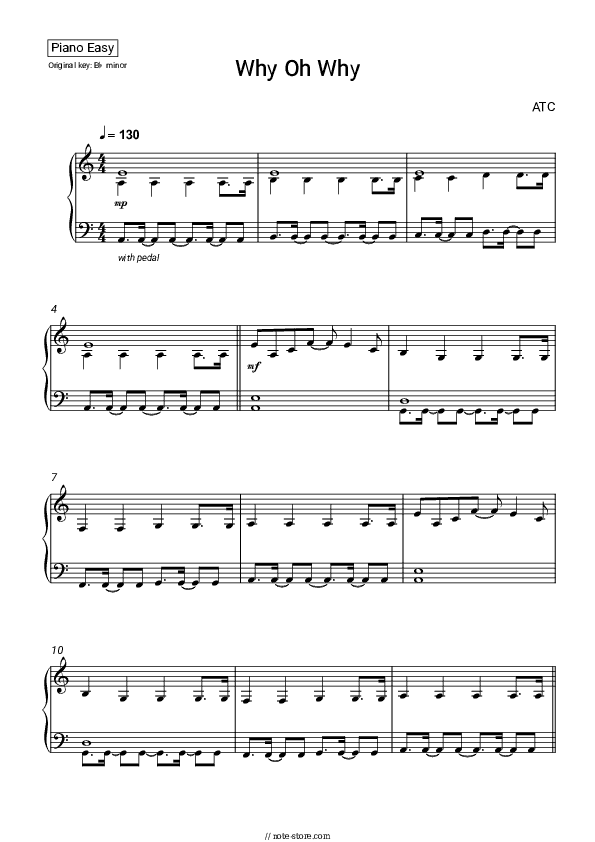 Why Oh Why - ATC Piano Sheet Music Easy - Piano.Easy