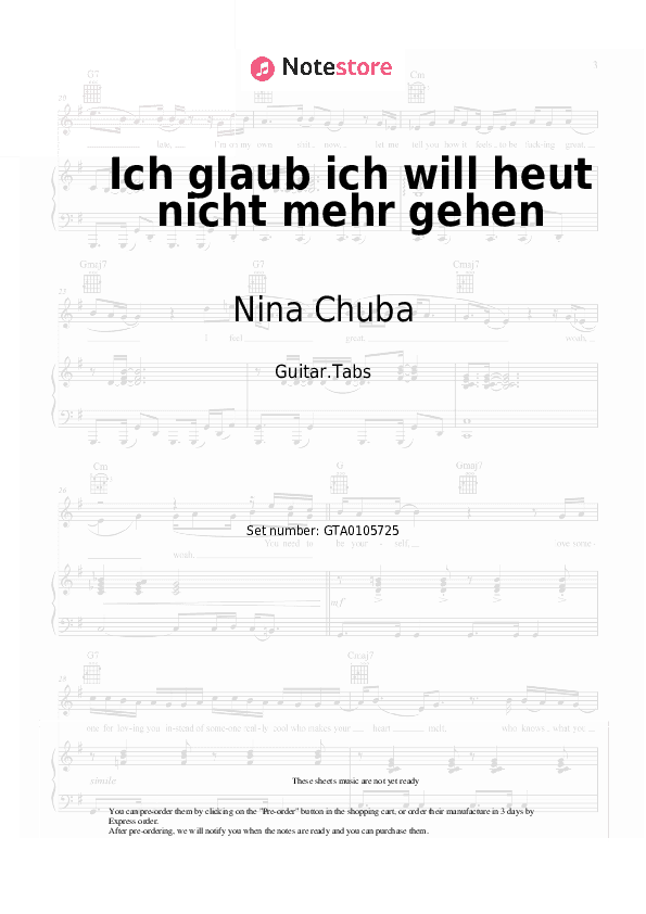 Ich glaub ich will heut nicht mehr gehen - Nina Chuba, Provinz Tabs - Guitar.Tabs