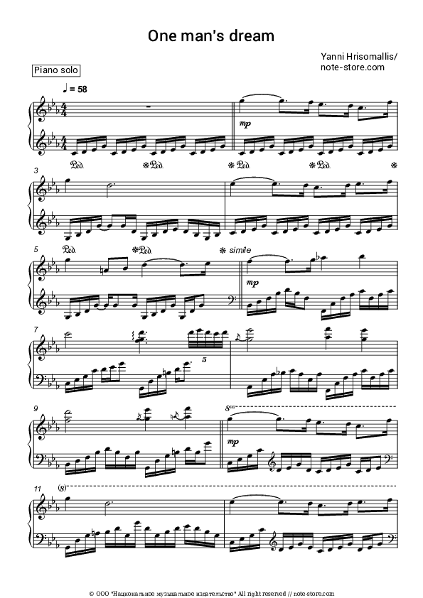 One Man's Dream - Yanni Hrisomallis Piano Sheet Music - Piano.Solo