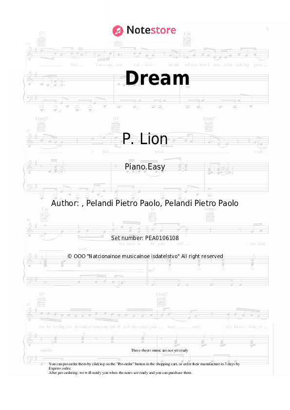 Dream - P. Lion Piano Sheet Music Easy - Piano.Easy