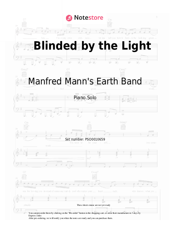 Blinded by the Light - Manfred Mann's Earth Band Piano Sheet Music - Piano.Solo
