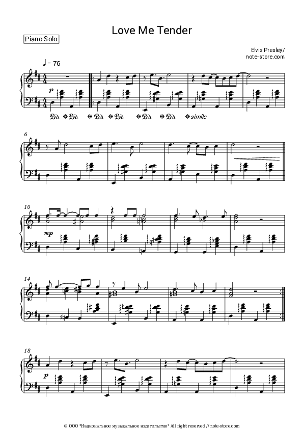 Love Me Tender - Elvis Presley Piano Sheet Music - Piano.Solo
