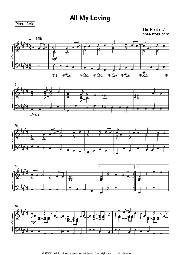 All my loving - The Beatles Piano Sheet Music - Piano.Solo
