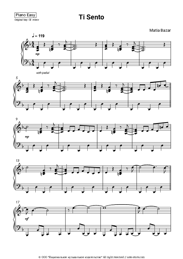 Ti Sento - Matia Bazar Piano Sheet Music Easy - Piano.Easy