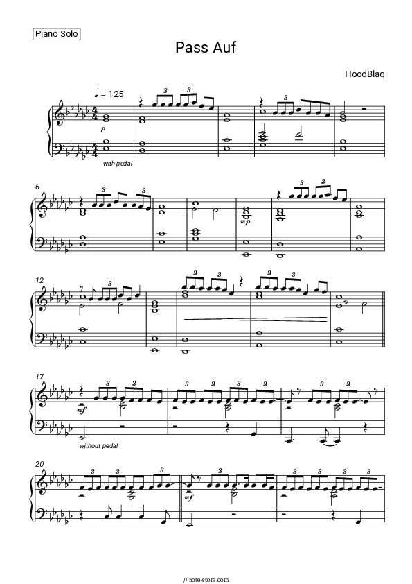 PASS AUF - HoodBlaq Piano Sheet Music - Piano.Solo