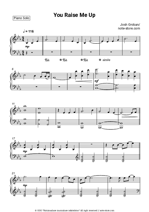 You Raise Me Up - Josh Groban Piano Sheet Music - Piano.Solo