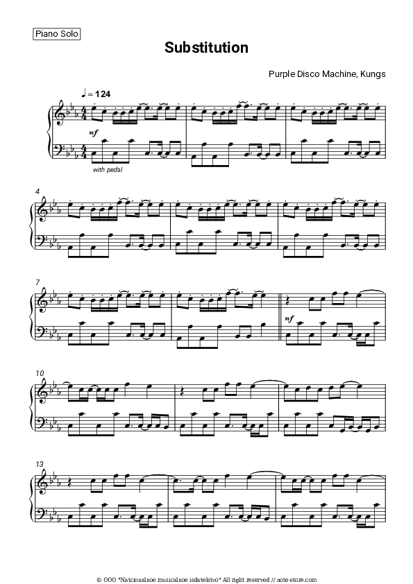 Substitution - Purple Disco Machine, Kungs Piano Sheet Music - Piano.Solo