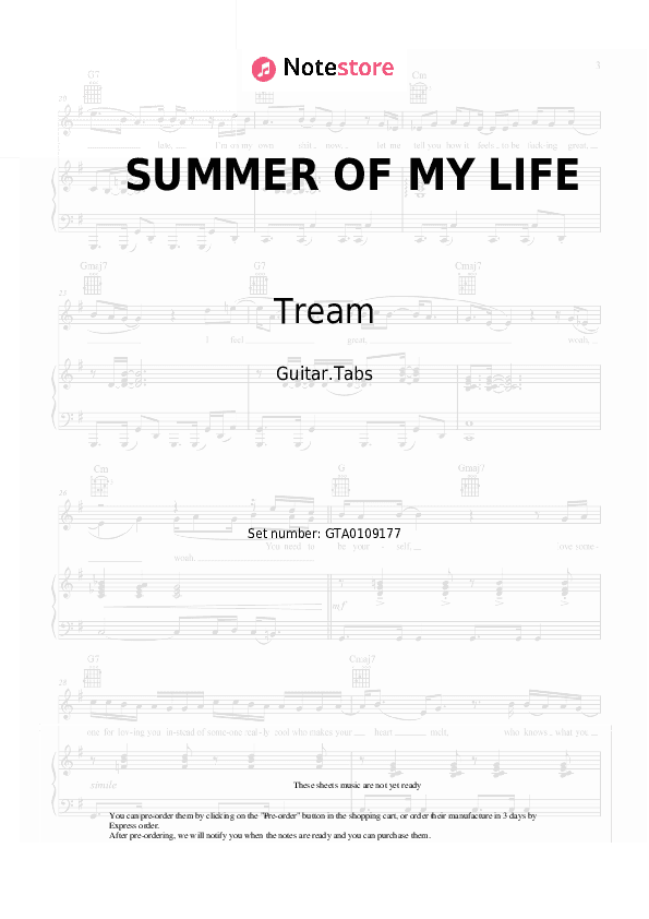 SUMMER OF MY LIFE - Tream Tabs - Guitar.Tabs