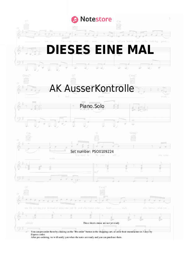 DIESES EINE MAL - AK AusserKontrolle, Sido, Kontra K Piano Sheet Music - Piano.Solo