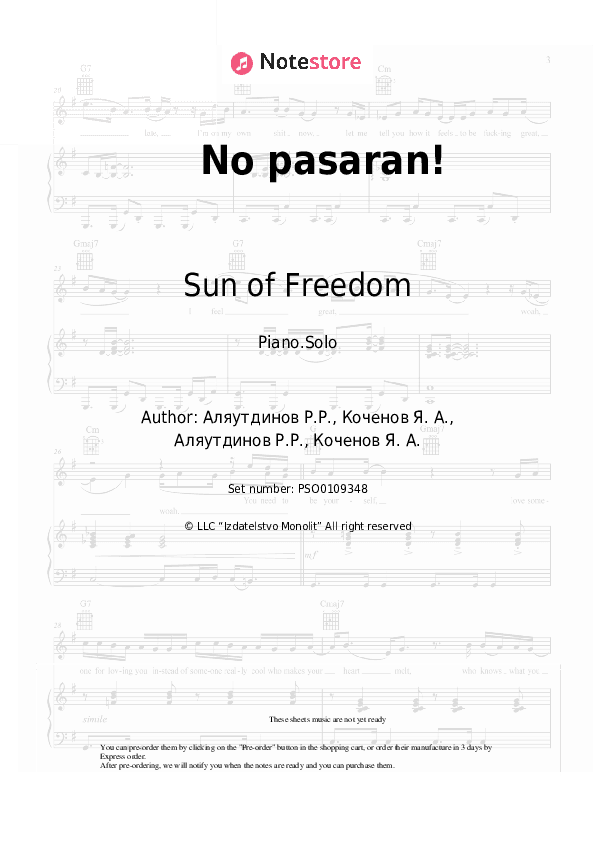 No pasaran! - Sun of Freedom Piano Sheet Music - Piano.Solo