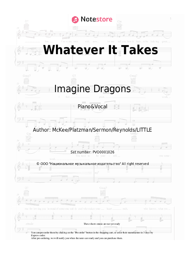 Whatever It Takes - Imagine Dragons Piano Sheet Music with the Voice part - Piano&Vocal