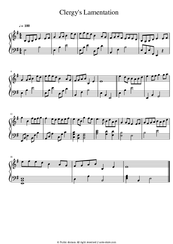 The Clergy's Lamentation - Turlough O'Carolan Piano Sheet Music - Piano.Solo