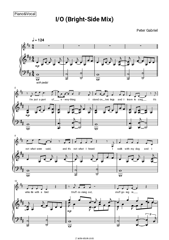 I/O (Bright-Side Mix) - Peter Gabriel Piano Sheet Music with the Voice part - Piano&Vocal