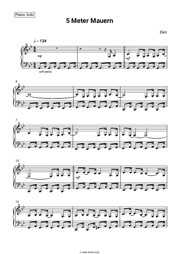 5 Meter Mauern - Elen Piano Sheet Music - Piano.Solo