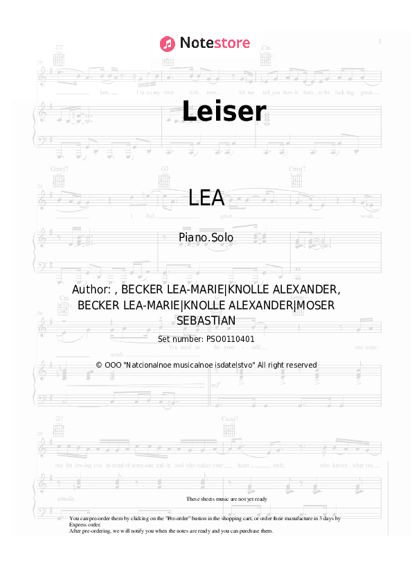 Leiser - LEA Piano Sheet Music - Piano.Solo