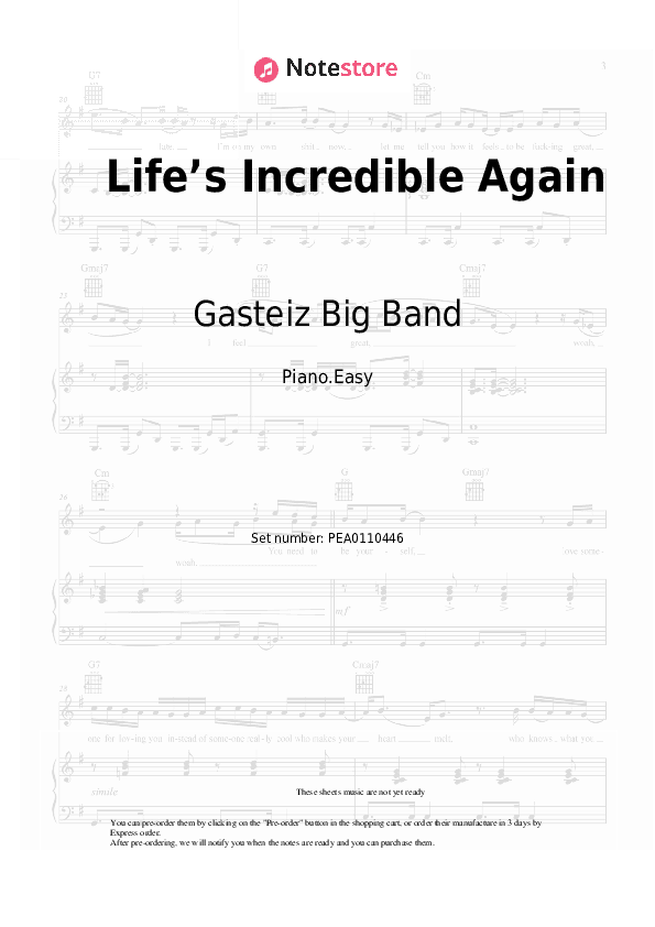 Life’s Incredible Again - Gasteiz Big Band Piano Sheet Music Easy - Piano.Easy