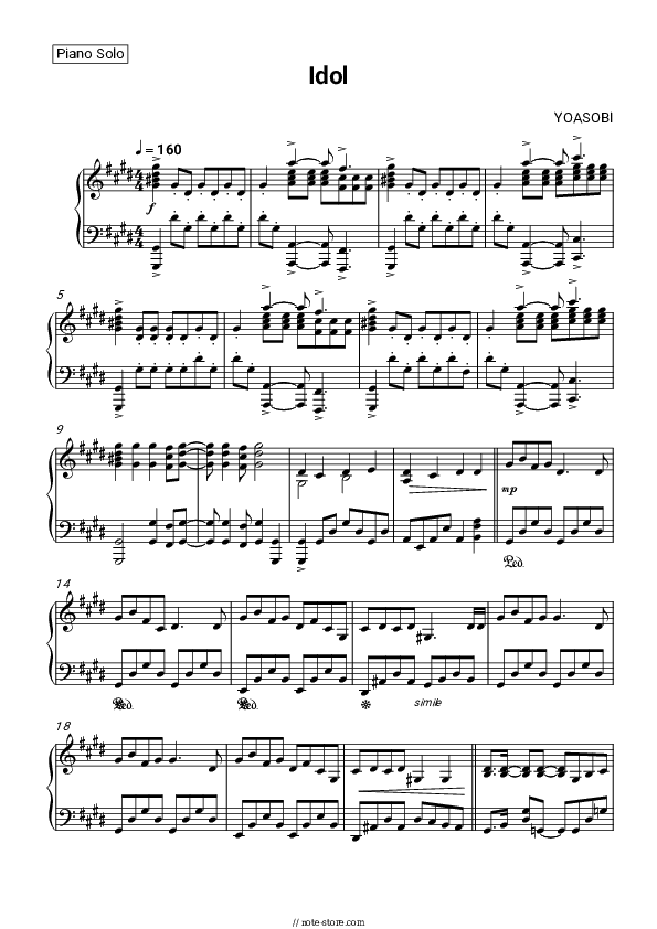 Idol - YOASOBI Piano Sheet Music - Piano.Solo