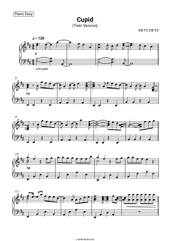 Cupid (Twin Version) - FIFTY FIFTY Piano Sheet Music Easy - Piano.Easy