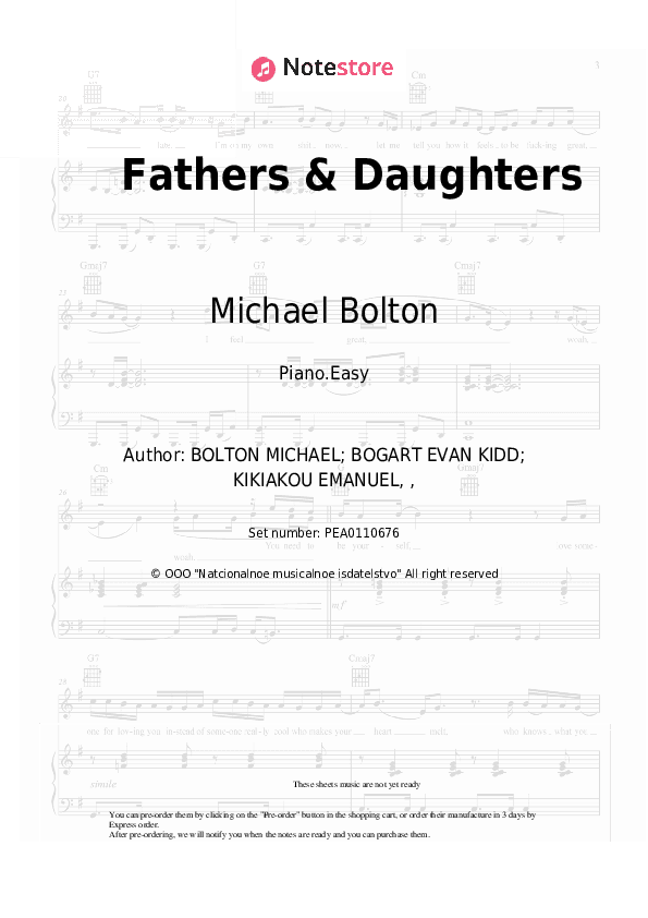 Fathers & Daughters - Michael Bolton Piano Sheet Music Easy - Piano.Easy