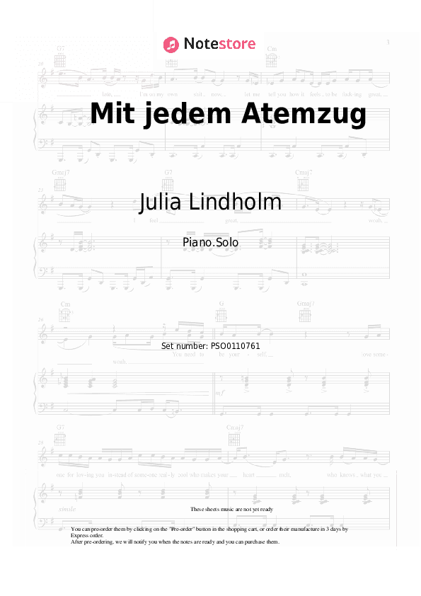 Mit jedem Atemzug - Julia Lindholm Piano Sheet Music - Piano.Solo